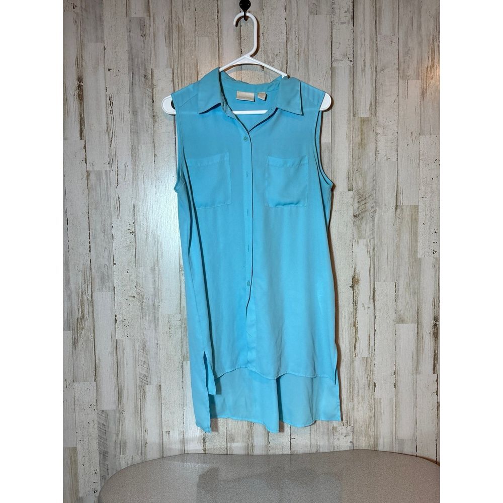Chicos Womens High Low Sleeveless Collar‎ Button Down Blue Size 1